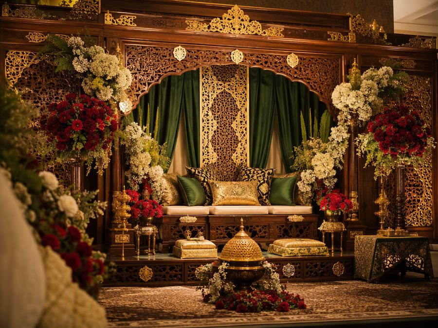 Pelamin berukir dengan bunga segar
